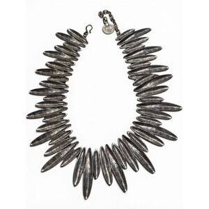 QuiQuattro "Leaf" Silver Plated Hammered Spike Statement Bib Necklace